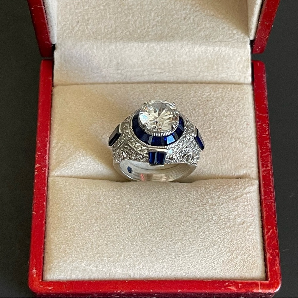 Vanna K 925 s silver cubic Zirconia& lab sapphire Ring.